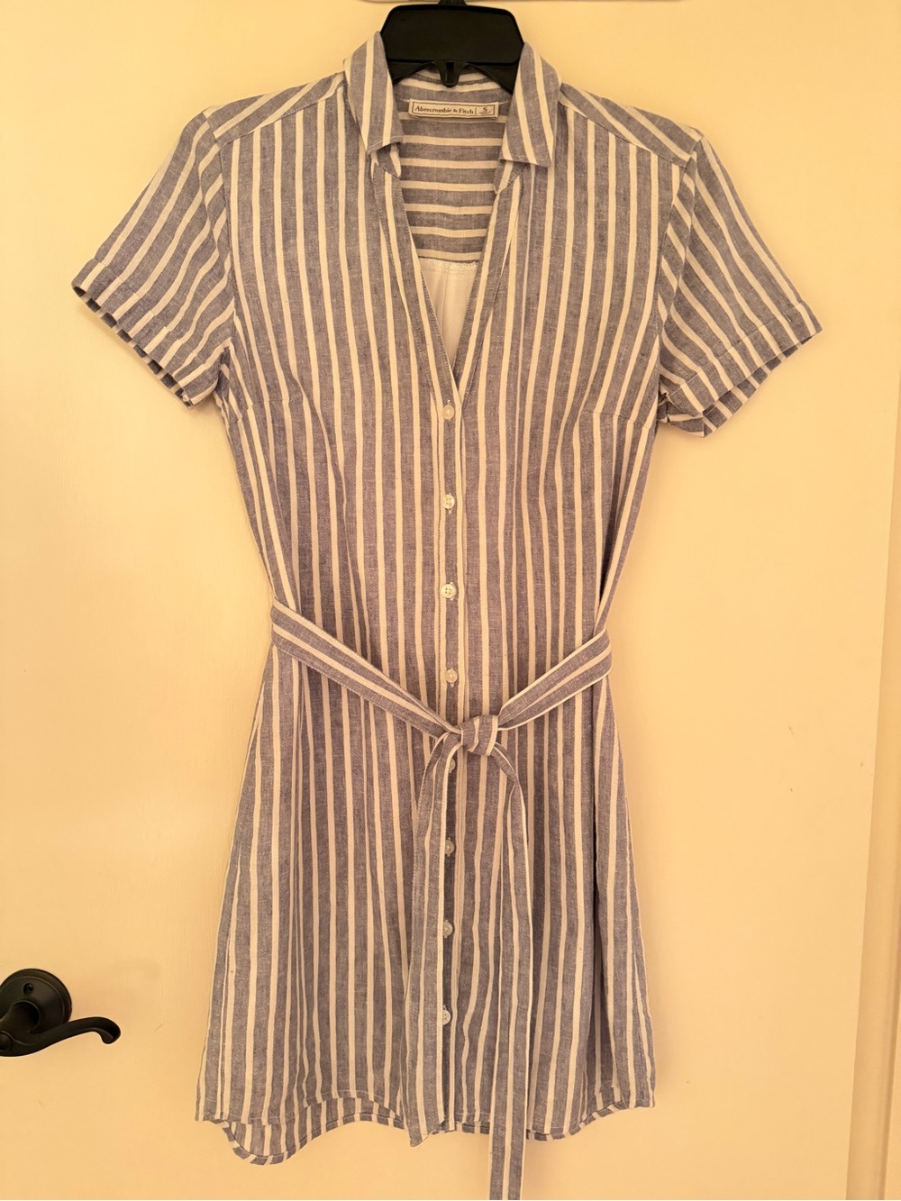 Abercrombie Striped Linen Shirt Dress in Blue and White